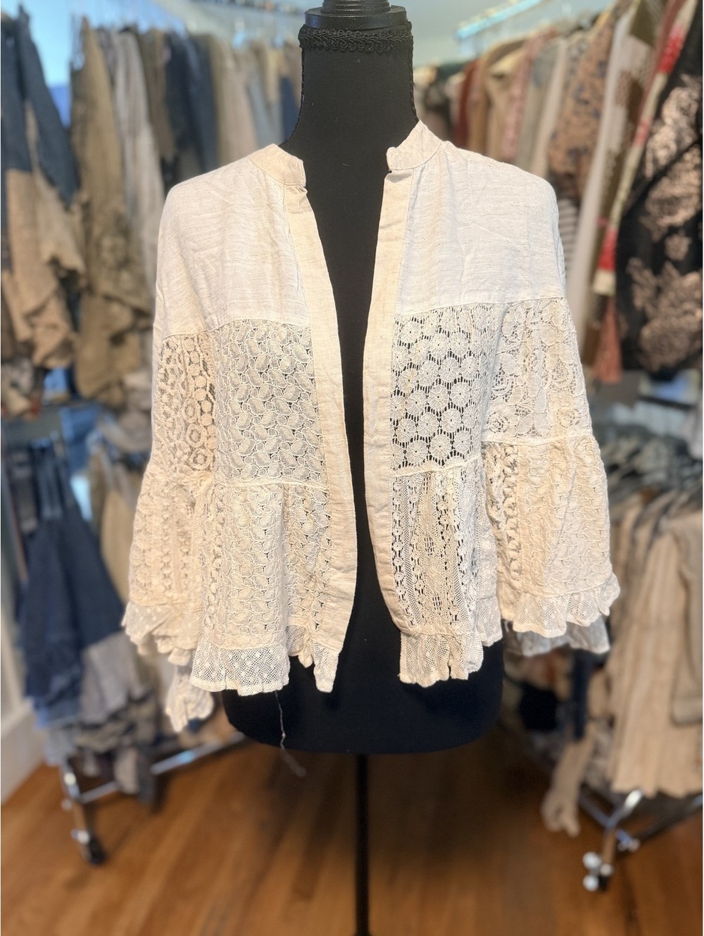 YOUNG THREADS Ethereal Lace Crochet Cardigan Natural NWT M